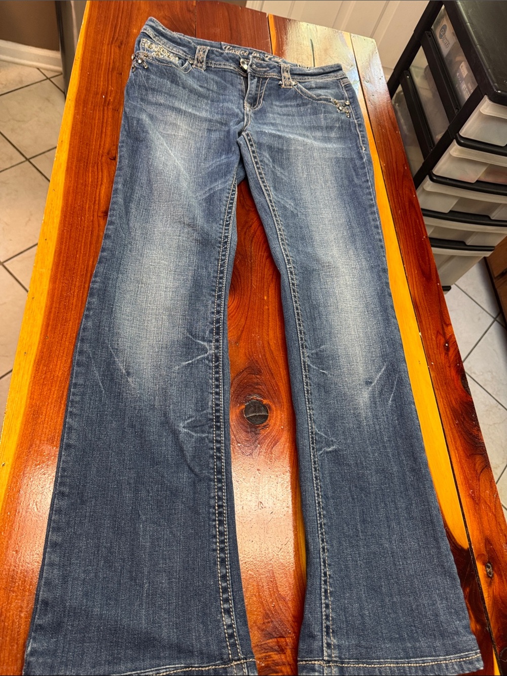 Grace Boot Cut Jeans with Embellished Back Pockets - Blue